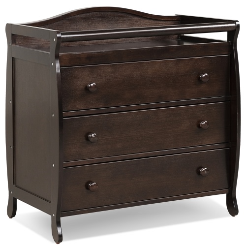 Costway 3 Drawer Baby Changing Table Infant Diaper Changing Station Wood with Safety Belt Brown