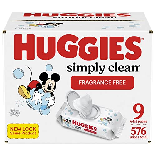 HUGGIES Simply Clean Baby Wipes, 9 Flip-Top Packs ( Wipes Total) White Unscented 576 Count (Pack of 9)