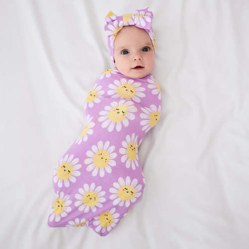 Flower Power Swaddle & Luxe Bow Headband Set