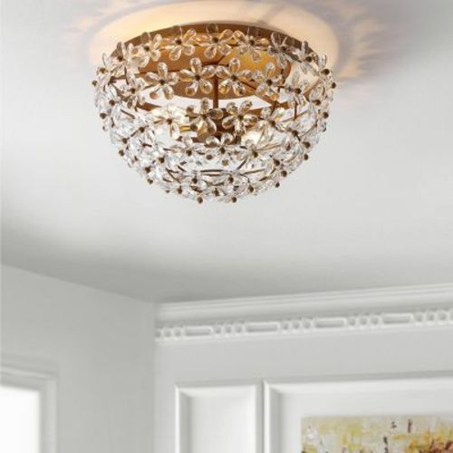 JONATHAN Y Isabelle 15.5" Metal/Acrylic LED Flush Mount, Antique Gold
