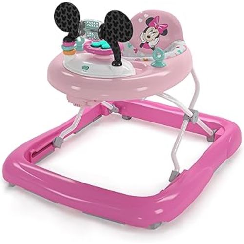 Bright Starts Disney Baby Minnie Mouse Forever Besties 2-in-1 Baby Activity Walker - Easy Fold Frame and Removable -Toy Station, 6 Months and up