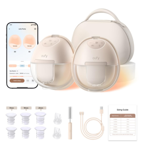 eufy Heated Wearable Breast Pump S1 Pro, Slim Hands-Free Breast Pump with Industry-Leading HeatFlow™ Tech, Wireless Charging Case, App-Controlled OptiRhythm™, Hospital-Grade Suction, in-Bra Use