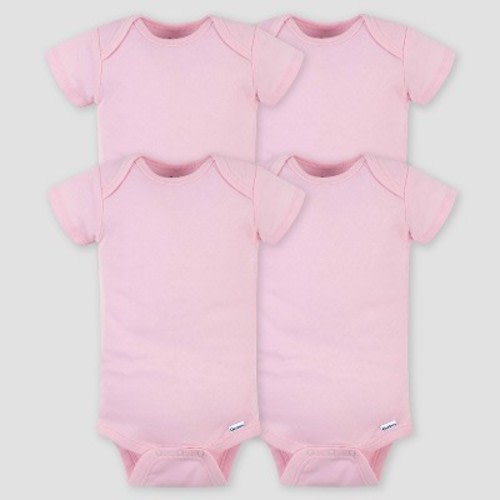 Gerber Baby Girls' 4pk Short Sleeve Bodysuit - Pink Newborn: 100% Cotton, Lightweight Knit, Crotch Snap Closure, Machine Washable