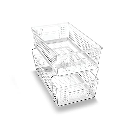 madesmart 2 Tier Organizer, Multi-Purpose Slide-Out Storage Baskets with Handles, Pack of 1, Plastic, Clear