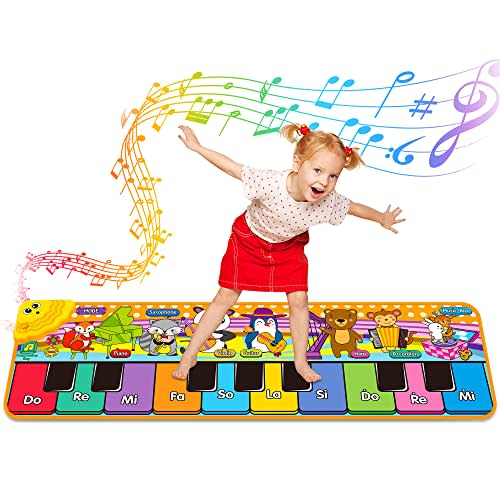 Kids Musical Piano Mats with 25 Music Sounds, Musical Toys Baby Floor Piano Keyboard Mat Carpet Animal Blanket Touch Playmat Early Education Toys for 1 2 3 4 5 6+ Years Old Girls Boys Toddlers