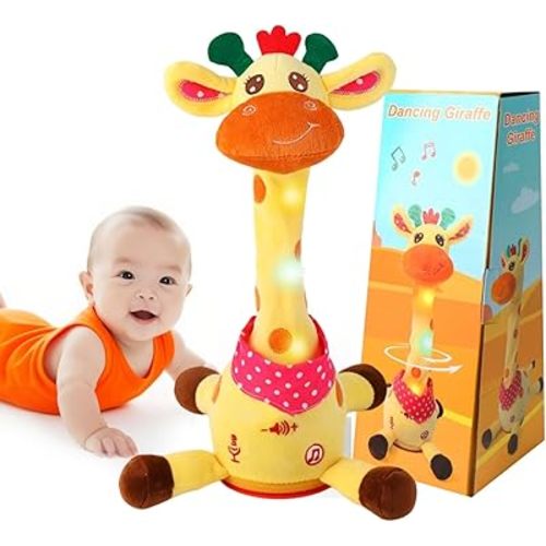 Dancing Talking Musical Giraffe Toy, Giraffe Stuffed Animal Tummy Time Toy with Volume Adjustment, Singing 10 Children's Songs Light Up Toys, Repeating What You Say, Baby Toys for Boys Girls Gifts