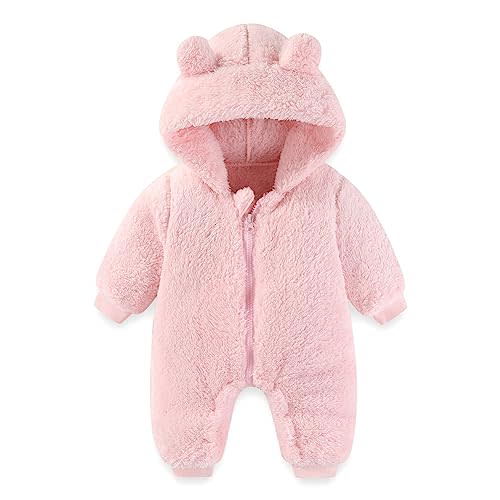 AiWMGL Newborn Baby Bear One-piece Outfit Suit 0-3 Months Girls Boys Fleece Jumpsuit Romper Hooded Winter Snowsuit Clothes