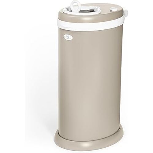 Ubbi Stainless Steel Diaper Pail, Odor Locking, No Special Bag Required, Award-Winning, Registry Must-Have, Taupe