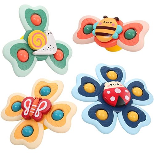 Vanmor Baby Suction Cup Spinning Top Toys, Suction Spinner Toys for Babies, Window Suction Toys for Baby High Chair Tray Bath Table Airplane Travel, Sensory Toys & Best Gift for Toddlers 1-3(4 Pcs) - Insect Shape