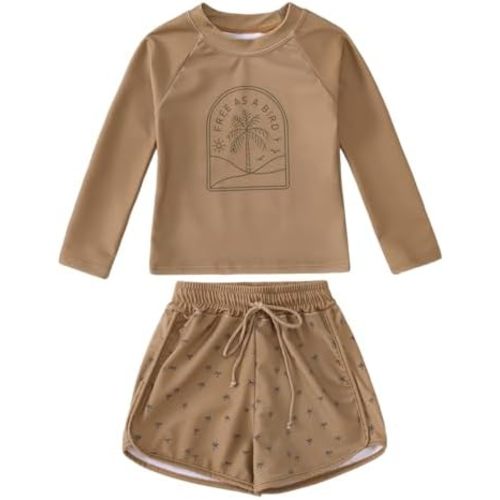 Toddler Baby Boys Swimsuit Trunk Rashguard Set 2pcs Swimwear Bathing Suit Long Sleeved Sunsuit Swim Shirt UPF 50+