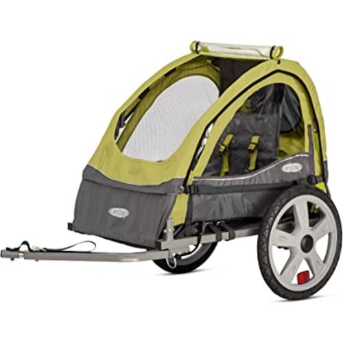 Sync and Take 2 Bike Trailer for Kids, Single and Double Seat Options, 5-Point Harness, Folding Frame, Quick Release Wheels, Easy Storage, With Bug Screen & Weather Shield, Bike Attachment