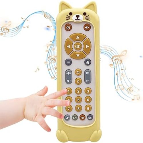 Soft Silicone Musical Teething Toys for Toddlers, Babies, Boys, Girls, 6-12 Months Baby Remote Control Shape Molar Teether Chew Toys Set Gift (Cat)