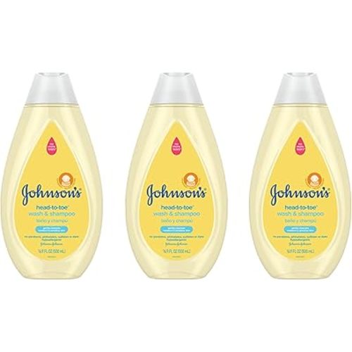 Johnson's Head-To-Toe Gentle Tear-Free Baby & Newborn Wash & Shampoo, Sulfate-, Paraben- Phthalate- & Dye-Free, Hypoallergenic Wash for Sensitive Skin & Hair, 3 x 16.9 fl. Oz (Amazon Exclusive)