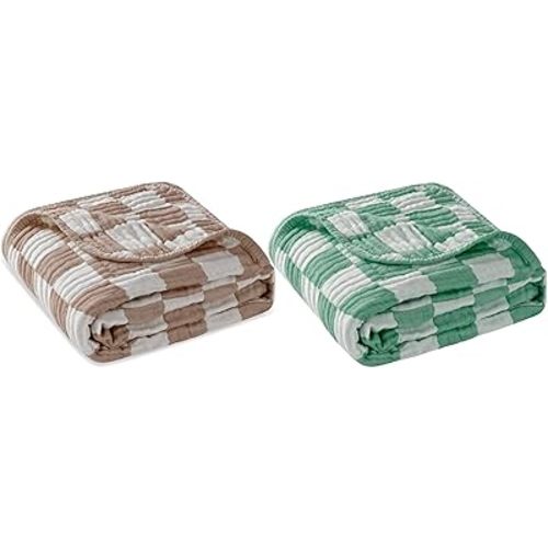 Ultra-soft Muslin Baby Blanket 2 Pack (Green and Coffee)