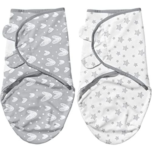 Biloban Baby Swaddles 0-3 Months for Boy Girls, Baby Swaddle, Newborn Swaddle, Cotton Swaddle Blanket, Baby Essentials, Lovely Grey Print, 2 Pack
