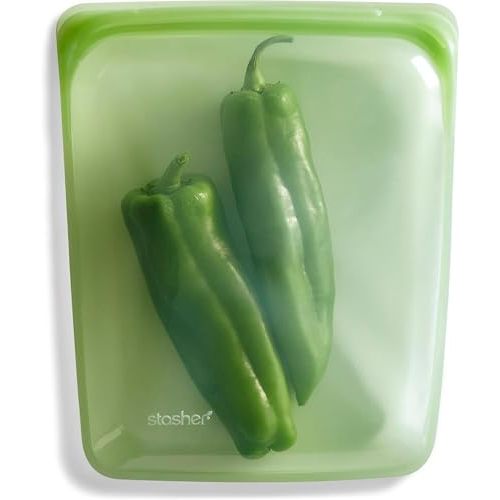 Stasher Premium Silicone Reusable Food Storage Half Gallon Bag, Green, Microwave, Sous Vide, Dishwasher, Oven and Freezer Safe, BPA Free, Leak-free, Eco-friendly, 64 Oz