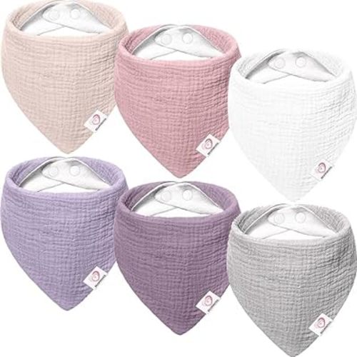 Muslin Baby Drool Bibs 6Pcs 100% Cotton Adjustable Baby Bandana Bibs for Baby Girls Boys Newborns Teething and Drooling