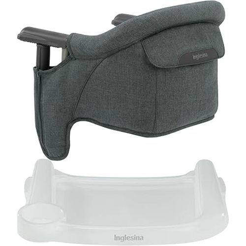 Inglesina Fast Table Chair - Charcoal Gray Melange + Fast Dining Tray - Portable High Chair for Baby & Toddlers, 6-36 Months - Fits Tables 0.8'' to 3.5'' - Collapsible Design - Carry Bag Included