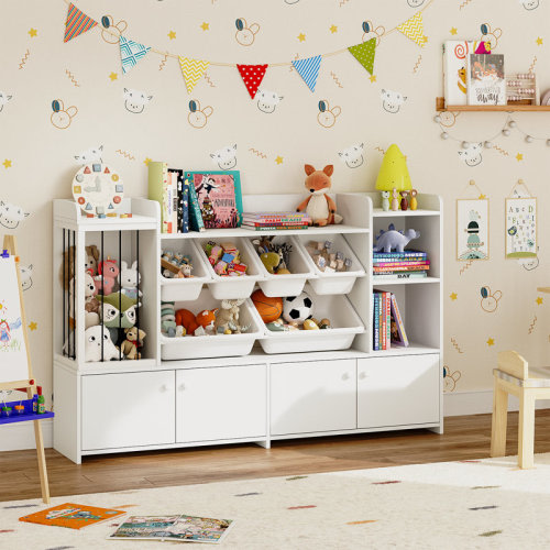 Isabelle & Max™ 55''large Bookcase For Kids With 6 Toy Bins, Toy Storage Organizer With Open Shelf And Stuffed Animal Net, Bookshelf For Kids, Playroom Organization And Storage Bins | Wayfair
