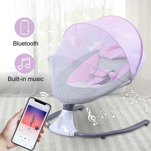 Baby Swing for Infants, Compact & Portable, 4 Speed, 4 Timing, Remote Bluetooth APP Control, Indoor/Outdoor, 5-20 lb, 0-9 Months, Pink