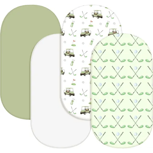 4 Pack Golf Bassinet Sheets 32" x 16" Bedside Sheets Stretchy Neutral Fitted Golf Nursery Decor Sport Themed Baby Bedding for Standard Bassinet Mattress Gift Set