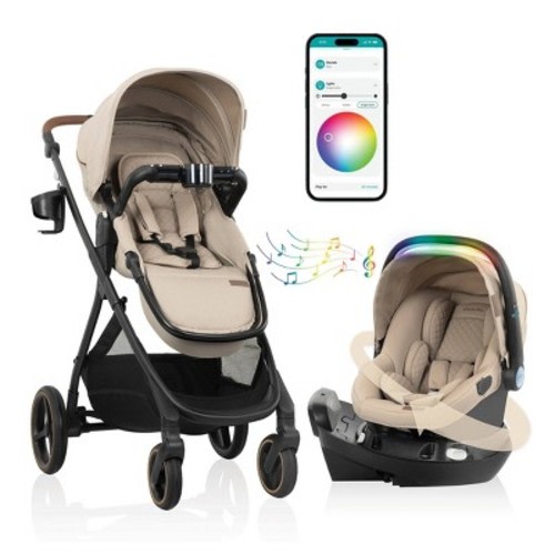 Evenflo Shyft Intuiti+ Travel System Featuring Revolve180 LiteMax NXT with Sensory Soothe - Travertine