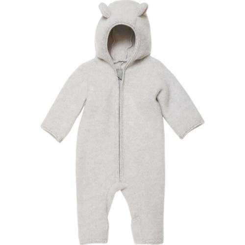 Allie Merino Wool Fleece Hooded Suit With Small Ears, Light Grey Melange - HutteliHut Rompers | Maisonette
