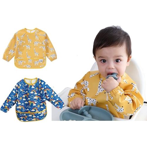 2 Pack Baby Bibs for Boy,Baby Bibs for Eating,Mess Proof Baby Bib,Full Sleeve Bib,Waterproof Bib for Toddlers