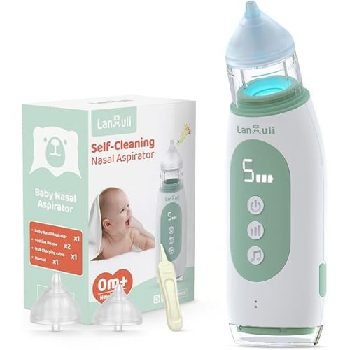 【Self-Clearing】 Nasal Aspirator for Baby, Automatic Toddler Nose Sucker, Infant Snot Cleaner with Adjustable Hospital-Grade Suction Level, Music and Light Soothing Function