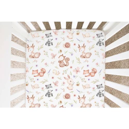 Woodland Animals Crib Sheet, Forest Crib Sheet, Woodland Nursery Bedding, Woodland Baby Gifts, Girl Crib Bedding, New Mom Gift - Baw