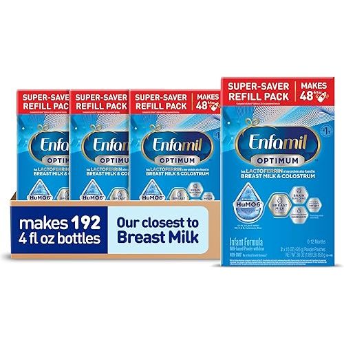Enfamil Optimum Baby Formula, Our Closest Formula to Breast Milk, Immune-Supporting Lactoferrin also found in Breast Milk, Brain-Building DHA, 30 Oz, Pack of 4