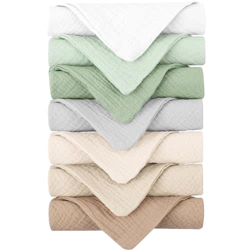 Konssy Baby Muslin Washcloths 7 Pack -100% Cotton Baby Bath Towels, Soft Baby Wash Cloths and Absorbent Burp Cloths for Newborn Kids Girls and Boys, 11x11 inches
