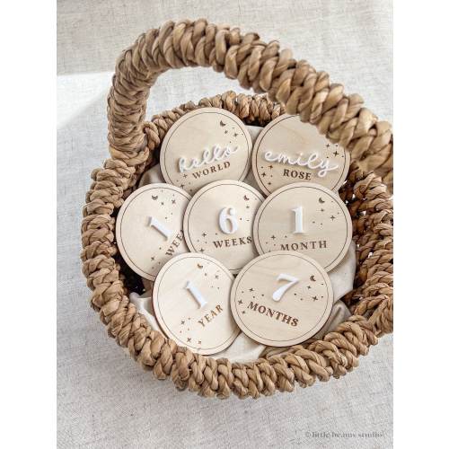 Starry Night Round Wood Milestone Cards | Monthly Milestone Markers | Boho Interchangeable Milestone Card | Baby Shower Gift | Photo Prop