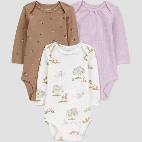 Carter's Just One You® Baby Girls' 3pk Forest Long Sleeve Bodysuit - Purple