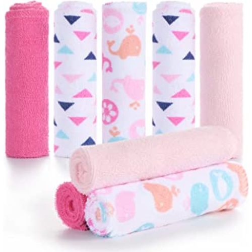 Baby Washcloths, Momcozy Ultra Soft Absorbent Towel, 8pcs Newborn Bath Face Towel, Natural Reusable Baby Wipes for Sensitive Skin, Baby Registry as Shower, 10"x10" (Pink)