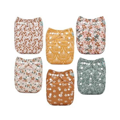 ALVABABY Baby Cloth Diapers 6 Pack with 12 Inserts Cloth Diaper Covers Adjustable Washable Reusable for Baby Girls and Boys 6DM130A