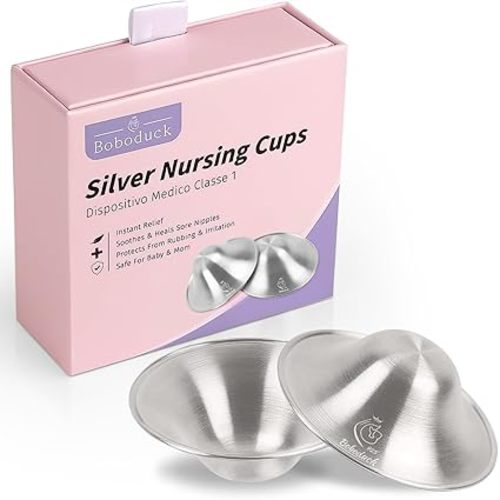 Boboduck The Original Silver Nursing Cups - Nipple Shields for Nursing Newborn, Newborn Breastfeeding Must Haves for Soothe and Protect Your Nursing Nipples - 925 Silver (Regular Size)