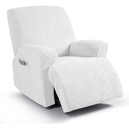 Ruaozz Recliner Sofa Covers Recliner Chair Covers Recliner Covers for Reclining Chair with Pockets Washable Furniture Protector with Elastic Bottom (1 Seater, Ivory)