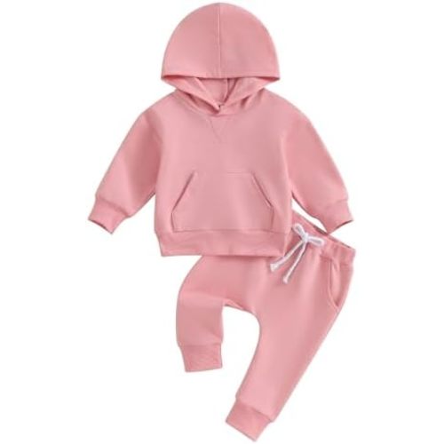 Toddler Baby Boy Girl Clothes Solid Color Hoodie Sweatshirt Top and Jogger Pants Set 2 Piece Fall Winter Outfits