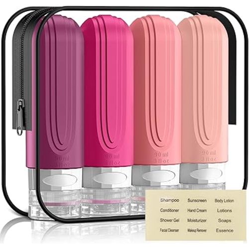 Travel Bottles for Toiletries, 3oz TSA Approved Travel Size Toiletries, Silicone Leak-Proof Refillable Containers, Squeezable Liquid Essentials Bottles W/Clear Bag (RED)