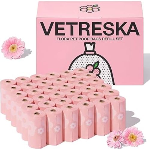 VETRESKA Lavender Scented Dog Poop Bags, Leak Proof, Extra Thick and Large Dog Waste Bags for Dog Walking and Cat Litter, 36 Refill Rolls, 540 Bags, Pink