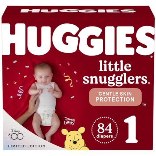 Huggies Size 1 Diapers, Little Snugglers Newborn Diapers, Size 1 (8-14 lbs), 84 Count