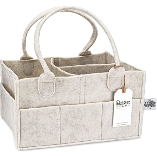 Parker Baby Diaper Caddy - Nursery Storage Bin and Car Organizer for Diapers and Baby Wipes - White - Regular