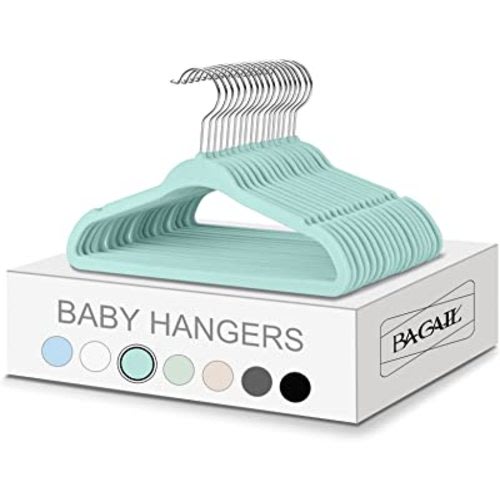 BAGAIL Kids Velvet Hangers 11 Inches Children's Clothes Hangers Non-Slip Baby Hangers for Infant/Toddler (Mint,50pack)