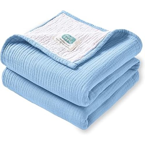 Muslin Baby Blankets for Boys, 100% Cotton Breathable Baby Swaddle Blanket, Perfect Size 37''x37'' Soft Receiving Blankets for Boys, 4-Layer Baby Boy Blanket (Light Sky Blue)
