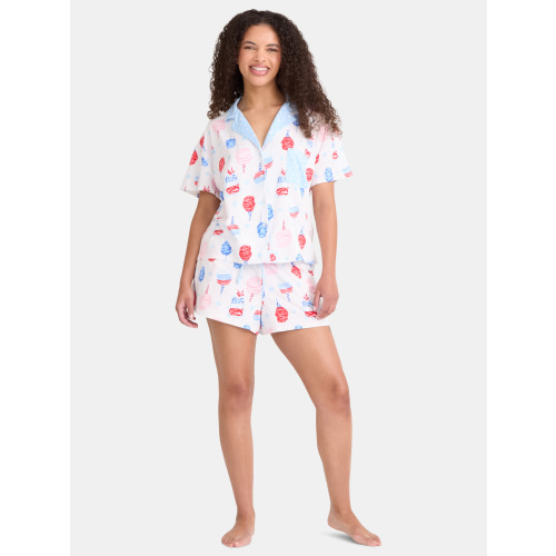 Way to Celebrate Women's Notch Collar Top and Shorts Pajama Set, 2-Piece, Sizes XS-3X