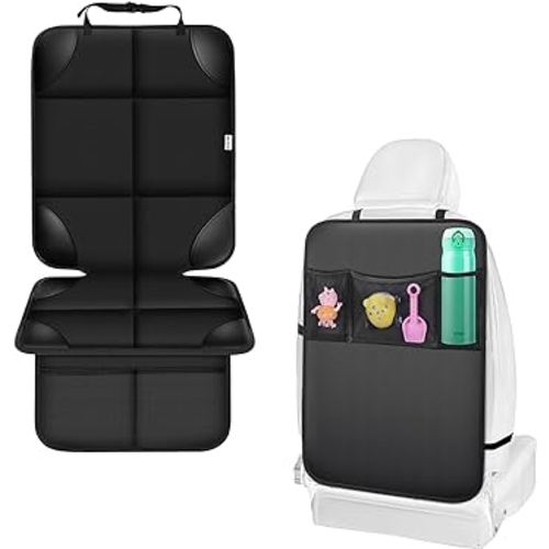 Meolsaek Car Seat Protector for Child Car Seat + Kick Mats with Organizer, Waterproof 600D Backseat Protector Seat Cover