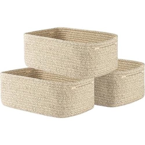 KALLAX Small Woven Basket, 13.5 x 9.5 x 5 Inches, Storage Basket for Organizing, Cute Small Rope Shelf Closet Cube Storage Bins Baskets for Shelves, Dog Toy Gift Baskets Empty, 3 Packs, Mixed Brown