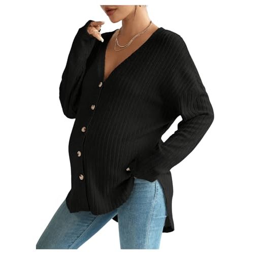 MakeMeChic Women's Maternity Long Sleeve Shirt Knit Nursing Tee Tops Button Down Shirt