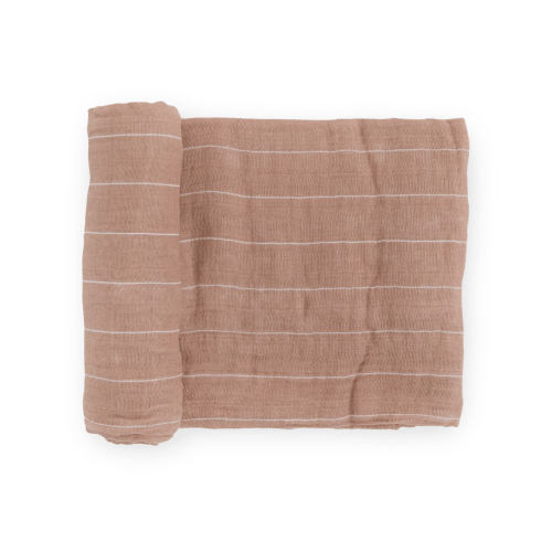 Cotton Muslin Swaddle Blanket - Mauve Stripe